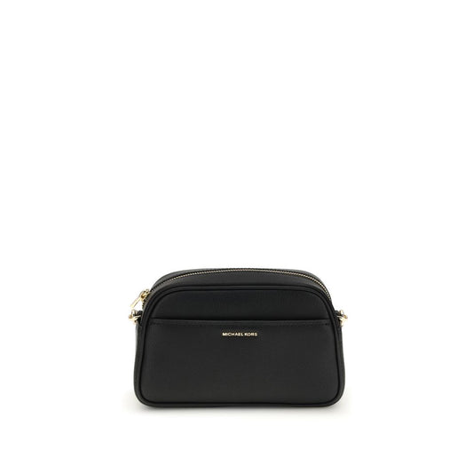 Michael Kors Black Calf Leather Bos Taurus Shoulder Bag with gold-tone details and adjustable strap, front view, AW25 collection.