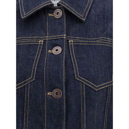 Detail of Alexander McQueen Blue Cotton Denim Jacket with contrast stitching and button closure