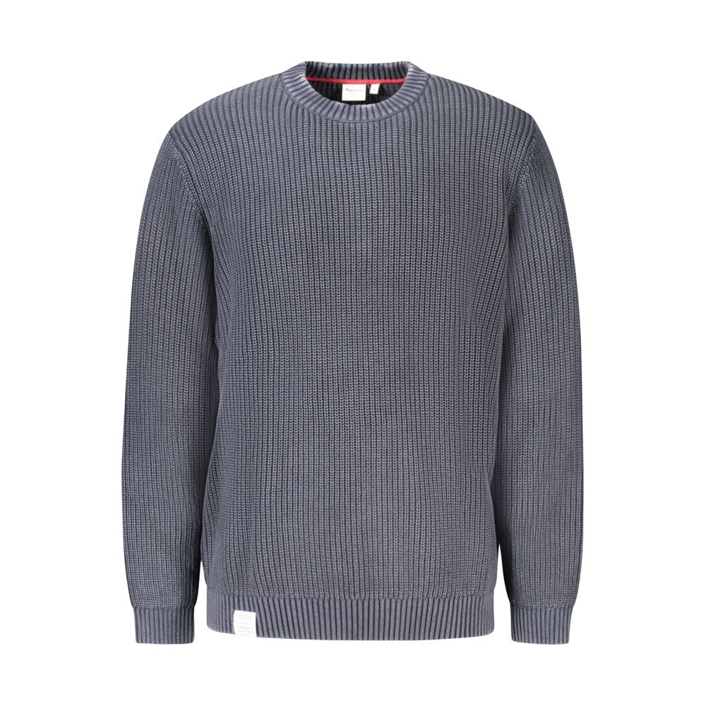 Pepe Jeans Blue Cotton Men Sweater with eco-conscious design and logo, crafted from sustainable cotton for style and comfort.
