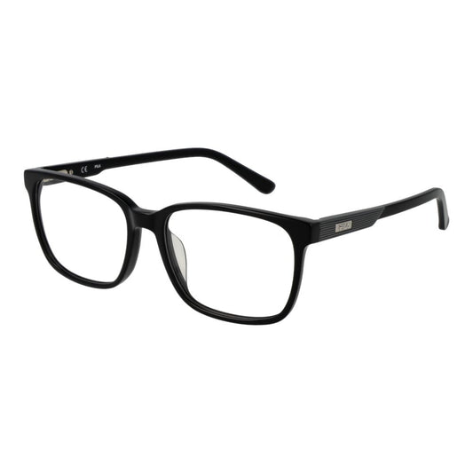 Alt Tag: Fila Black Cellulose Acetate Glasses (Frames), full-rim black rectangle frame with demo lenses, 54-16-135 mm for men.