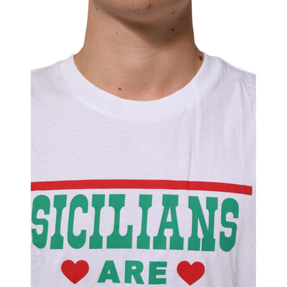 Dolce & Gabbana White Graphic Print Cotton Crew Neck T-shirt
