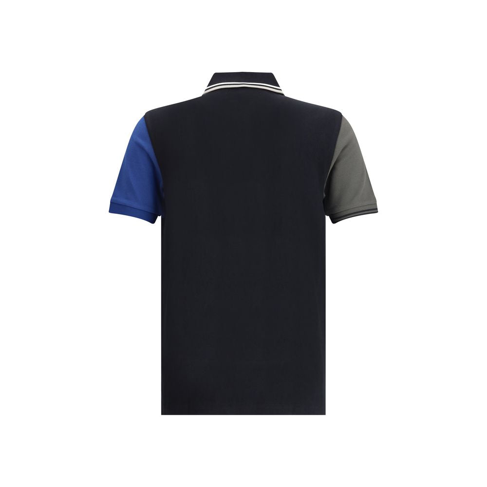 Comme Des Garçons Black Cotton Polo Shirt with contrasting green and blue sleeves, avant-garde design, crafted from quality fabric.
