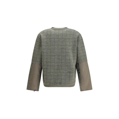 Margiela Green Fleece Wool Sweatshirt with grid pattern and V-neckline, crafted from 100% wool for winter wear in AW25 season, regular fit.