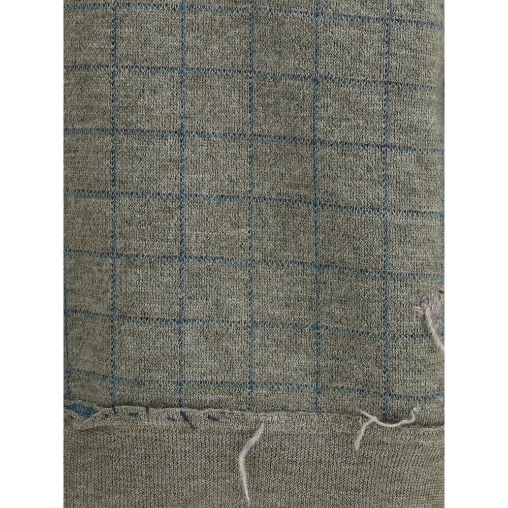 Close-up of Margiela Green Fleece Wool Sweatshirt showcasing the grid pattern and soft wool texture, perfect for winter fashion.