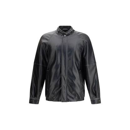 MM6 Black Polyester Bomber, contemporary aviator-style jacket with stand collar and elasticated hem for comfort.