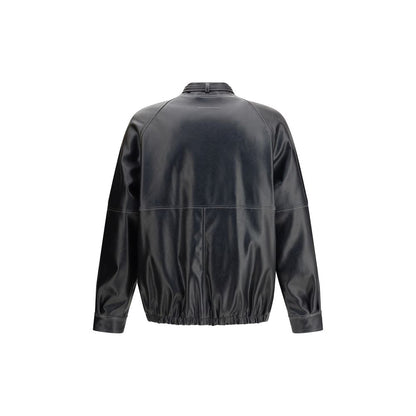 Back view of MM6 Black Polyester Bomber with elasticated hem and cuffs, showcasing modern aviator design. Shop the MM6 collection.