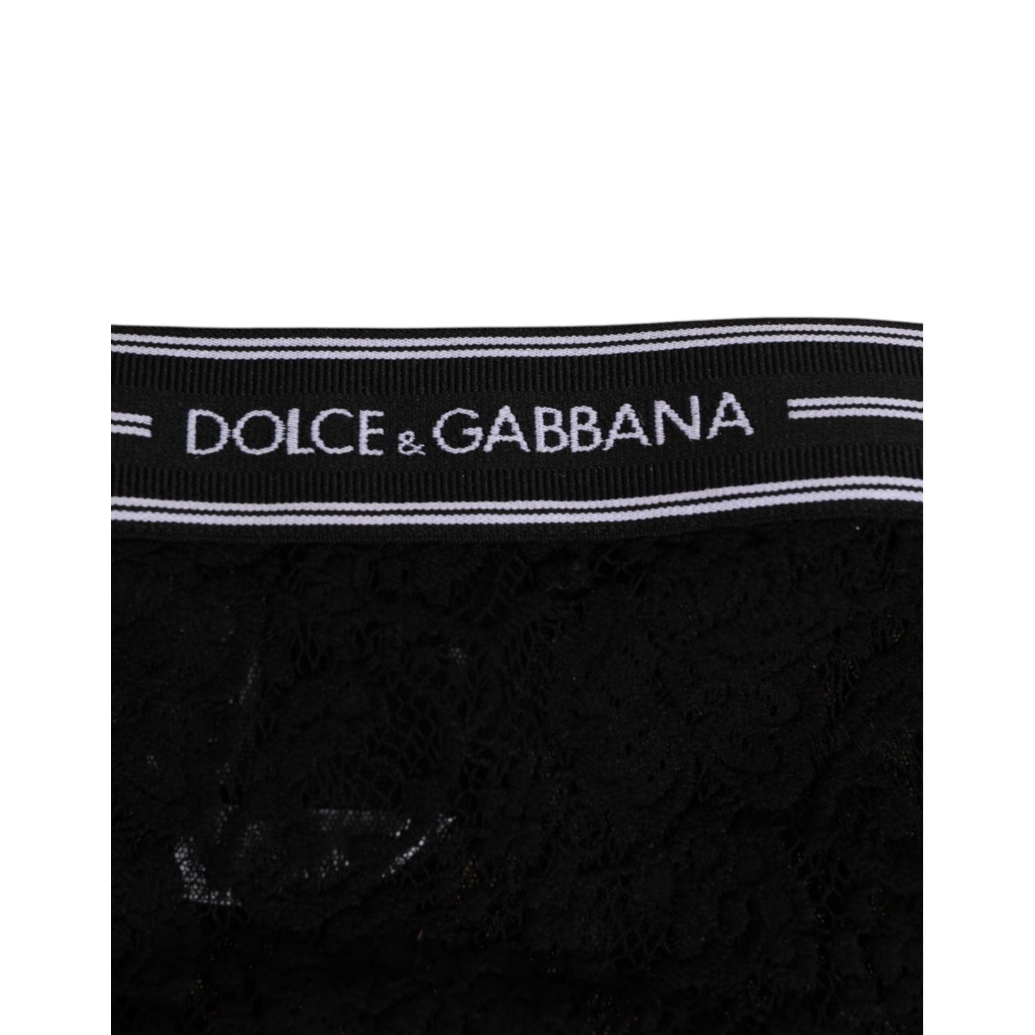 Dolce & Gabbana Black Lace Slip Brief Logo Waistband Underwear