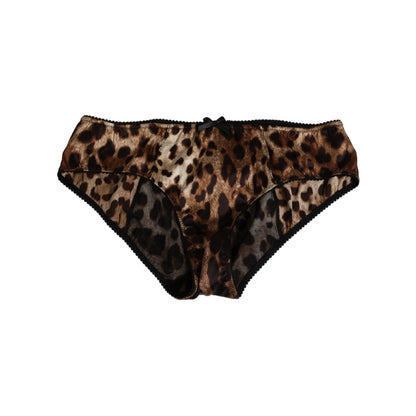 Dolce & Gabbana Brown Leopard Silk Mid Waist Panty Underwear