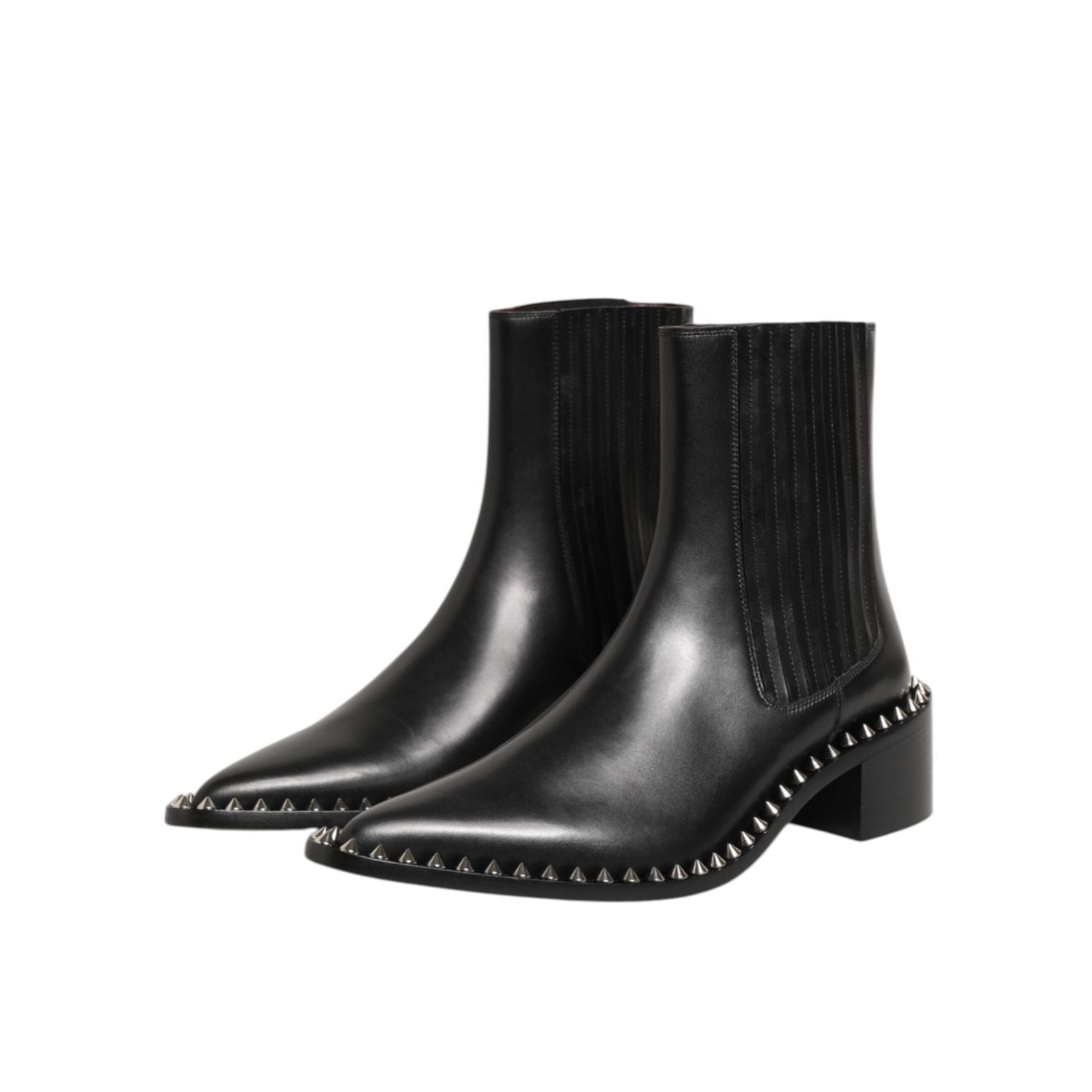 Dolce & Gabbana Black Leather Studded Men Short Boots Shoes
