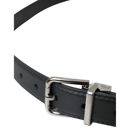 Dolce & Gabbana Black Leather Silver Metal Buckle Men Belt