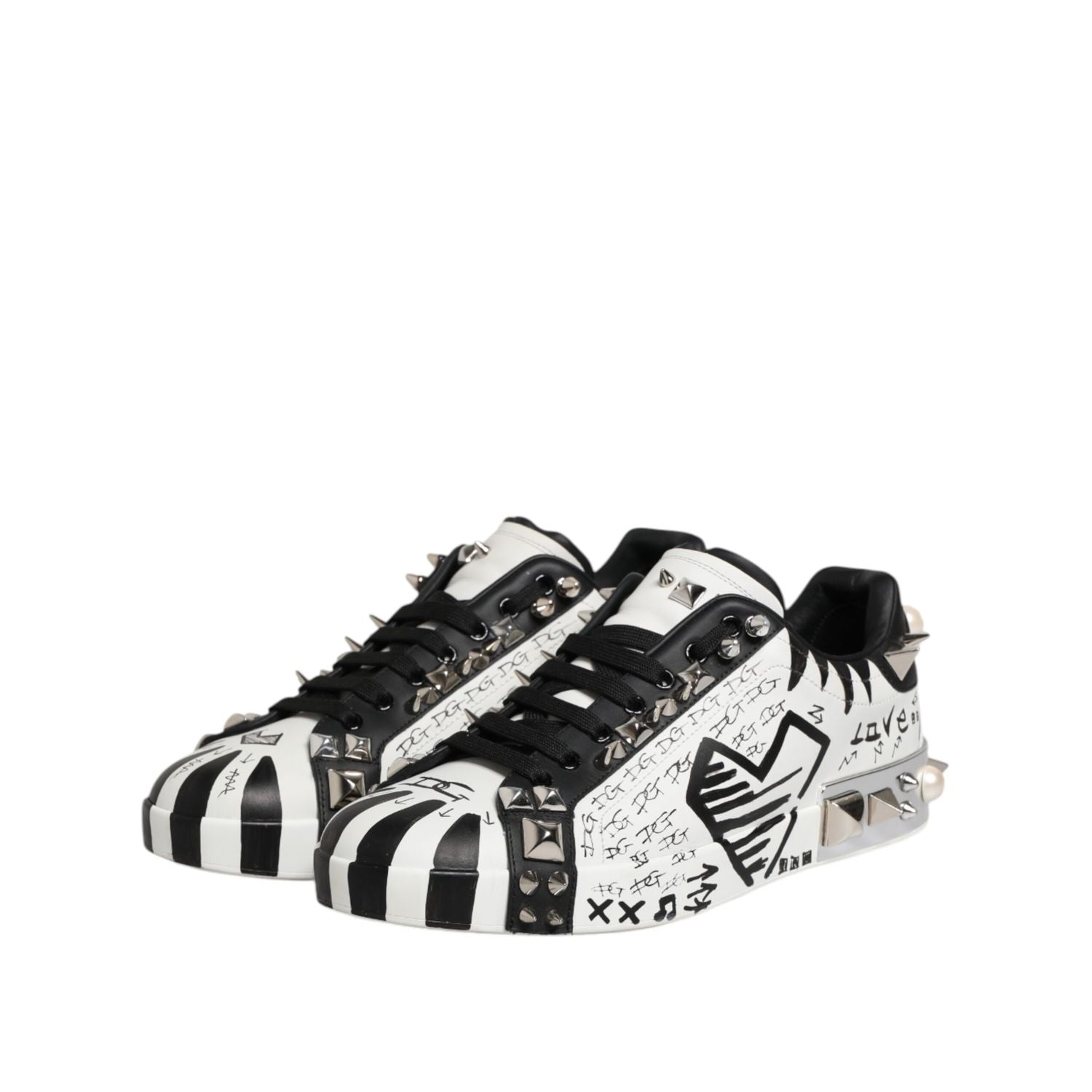 Dolce & Gabbana White Portofino Studded Men Sneakers Shoes