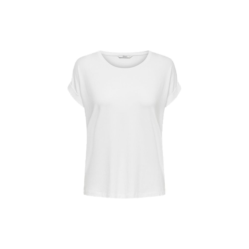 Only White Polyester T-Shirt with scoop neck and rolled sleeves, 75% viscose, 20% polyester, 5% elastane for comfort and perfect fit.