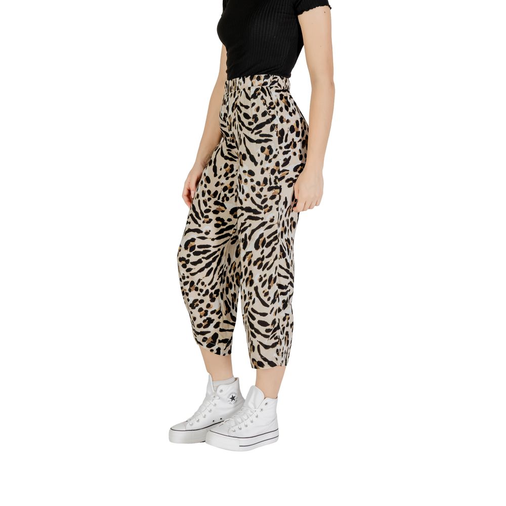 ICHI Beige Viscose Cropped Pants