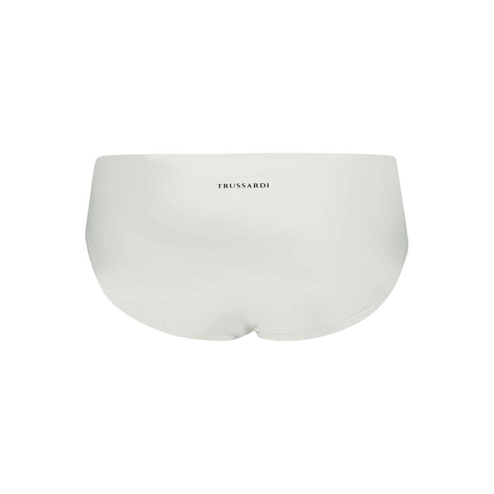 Trussardi White Elastane Swimwear featuring elastic waist with laces and basic logo on beach briefs.