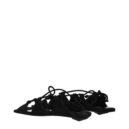 The Attico Black Leather Flat Sandals