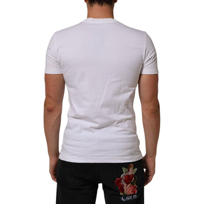Dolce & Gabbana White Cotton Logo Print Crew Neck Men T-shirt