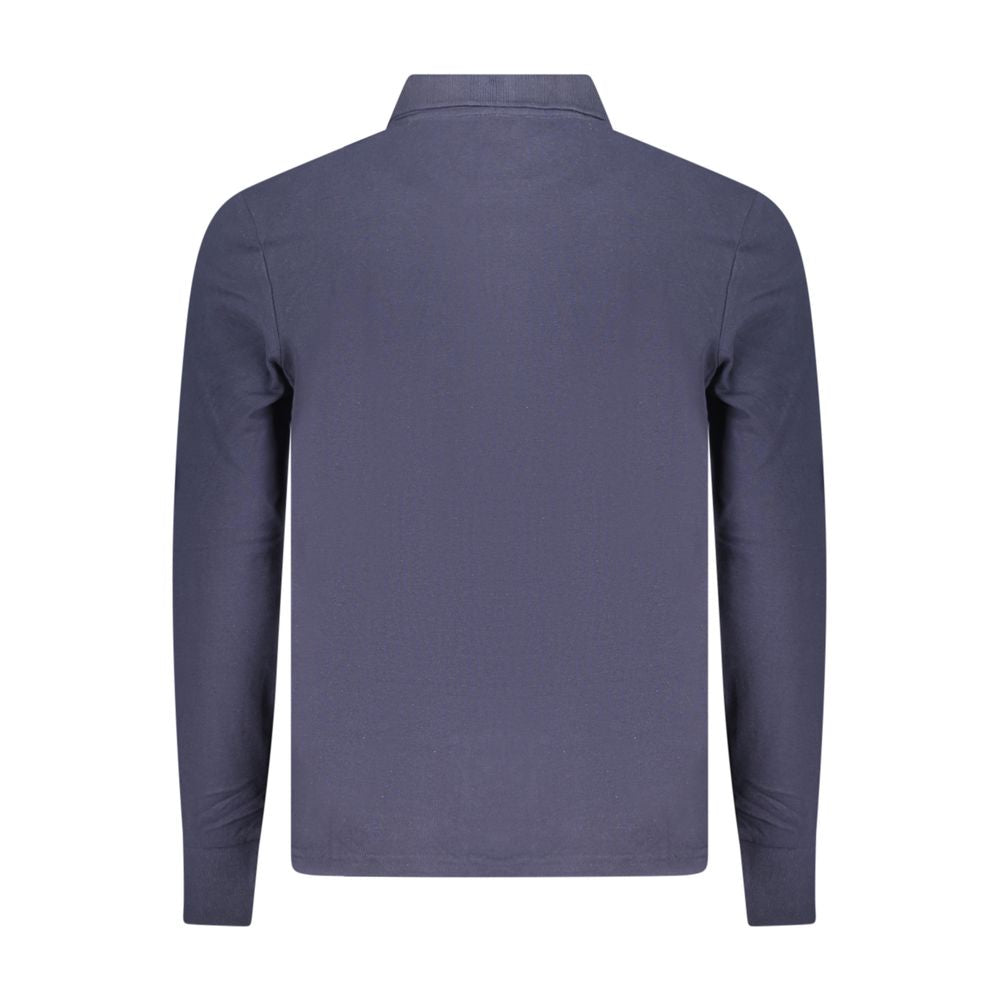Back view of North Sails Blue Cotton Polo Shirt, long-sleeved with 2 buttons and logo applique