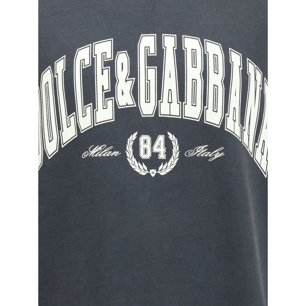 Dolce & Gabbana Gray Cotton T-Shirt featuring brand logo and front print design, ribbed crew neck, short sleeves, 100% cotton for casual style.
