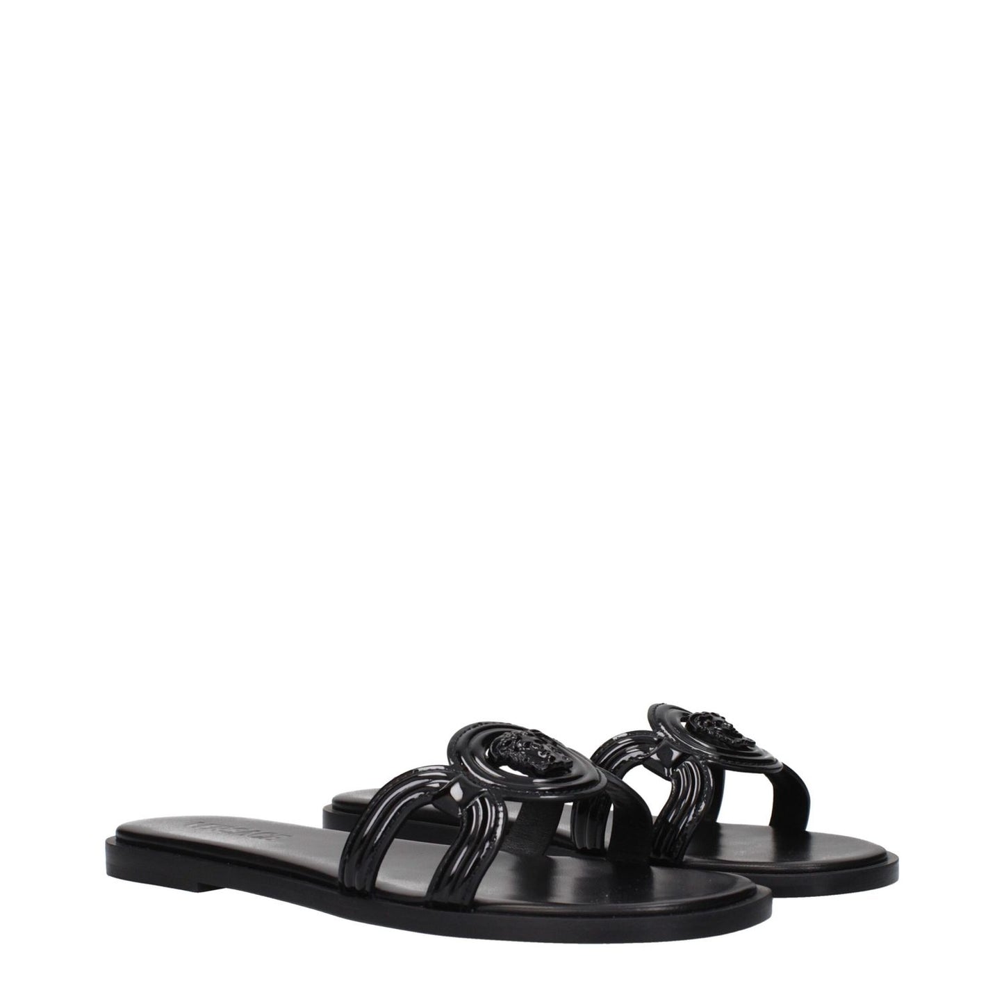 Versace Black Leather Slippers 1728,75667636384,Black,EU38.5/US8.5,New with tags,Sandals - Shoes,Shoes,Slippers - Sandals - Shoes,Versace,Women