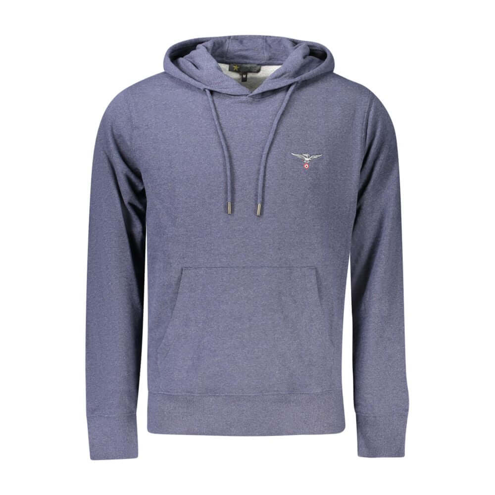 Accademia Militare Blue Cotton Men's Hooded Sweater with logo embroidery, made from recycled materials.