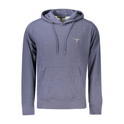 Accademia Militare Blue Cotton Men's Hooded Sweater with logo embroidery, made from recycled materials.