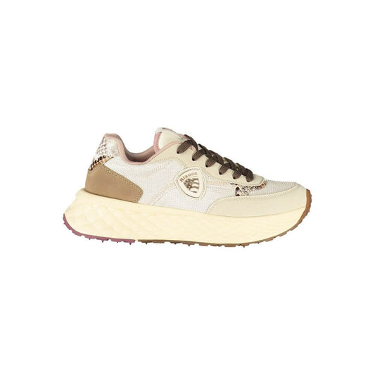 Blauer Beige Leather Women Sneaker featuring contrasting details and Blauer logo for trendy style and durability.