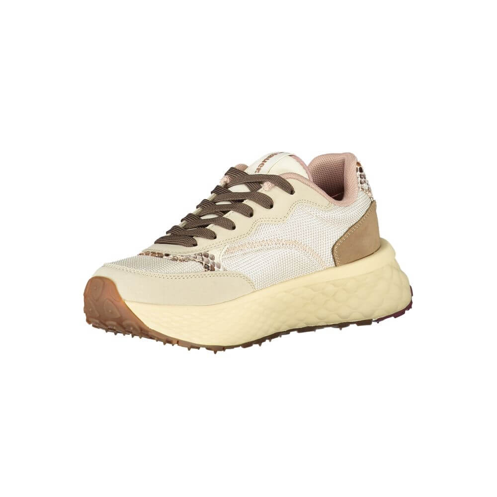Blauer Beige Leather Women Sneaker with contrasting details and Blauer logo, crafted from polyester, leather, and polyethylene.
