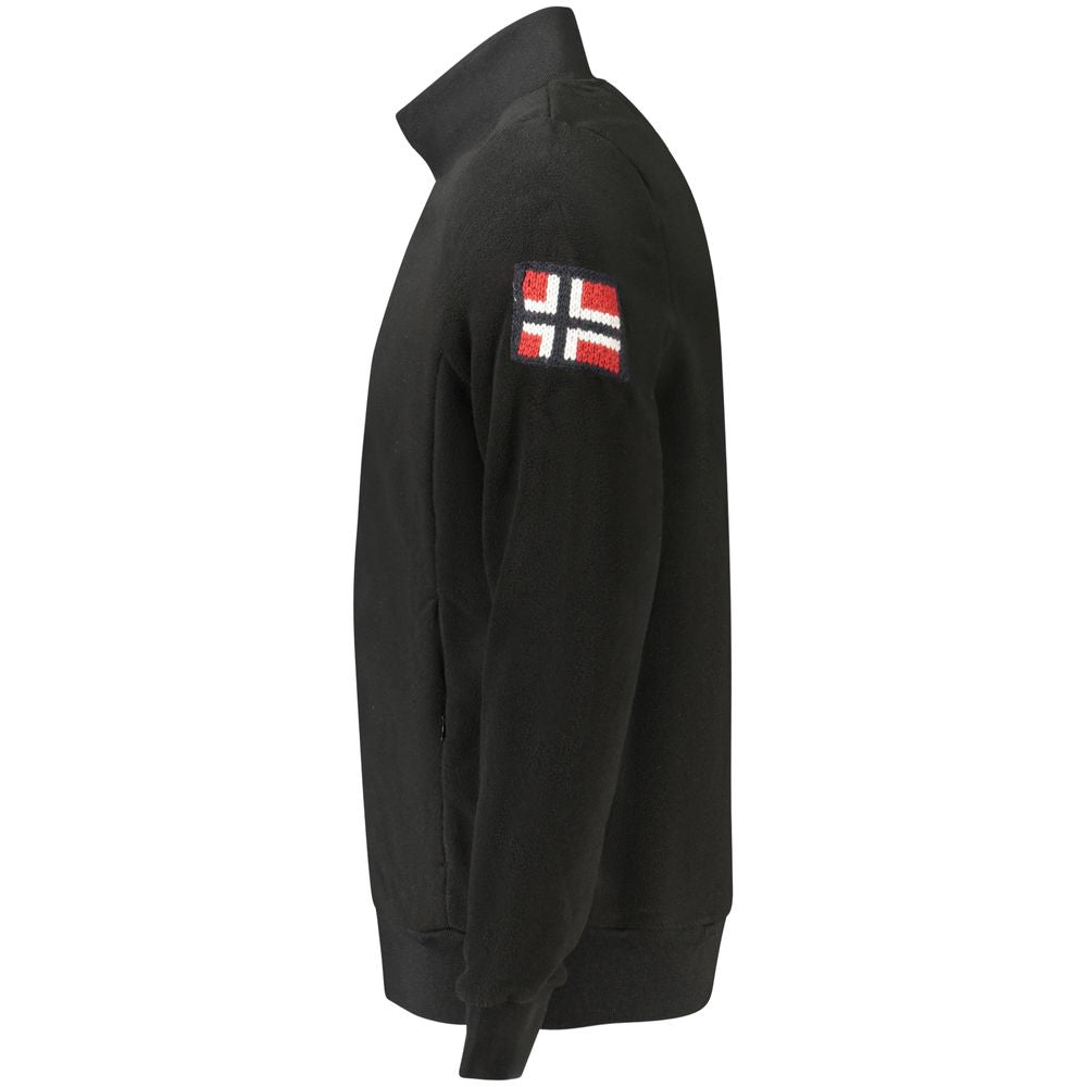 Norway 1963 Black Polyester Men Sweater with embroidered flag and zip detail, long-sleeved design, side view