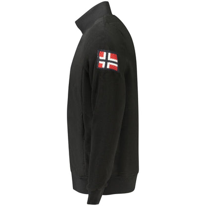 Norway 1963 Black Polyester Men Sweater with embroidered flag and zip detail, long-sleeved design, side view