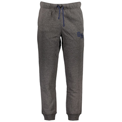 Gianmarco Venturi Gray Cotton Pant with elastic waist, laces, 3 pockets, ankle cuffs, embroidery, and logo detail.