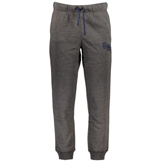 Gianmarco Venturi Gray Cotton Pant - Sports Trousers with Fleece, Elastic Waist, Lace Ties, 3 Pockets, Ankle Cuff, Embroidery Logo