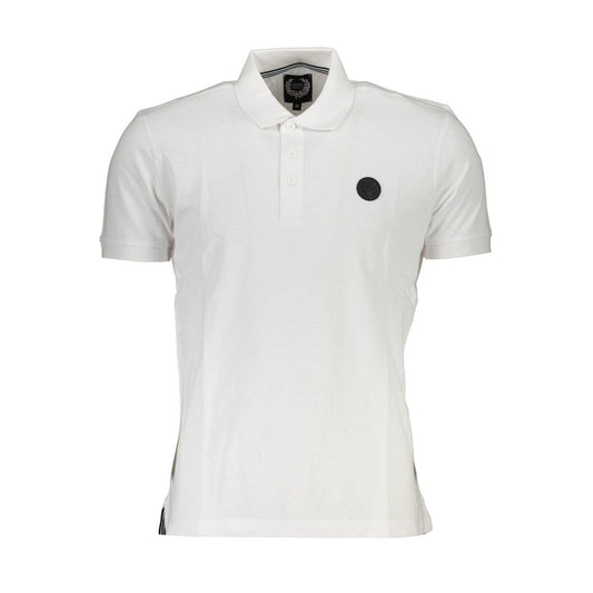 Gianmarco Venturi White Cotton Polo Shirt with short sleeves, 3 buttons, application, and logo design.