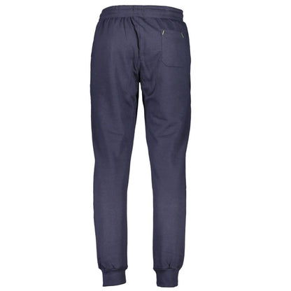 Gianmarco Venturi Blue Cotton Pant with elastic waist, ankle cuff, sports style, 3 pockets, contrasting details, and embroidered logo.