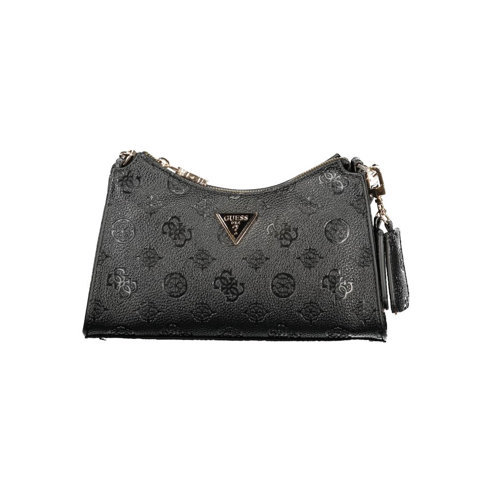 Guess Jeans Black Polyethylene Handbag with logo, removable shoulder handle, zip closure, and decorative details.
