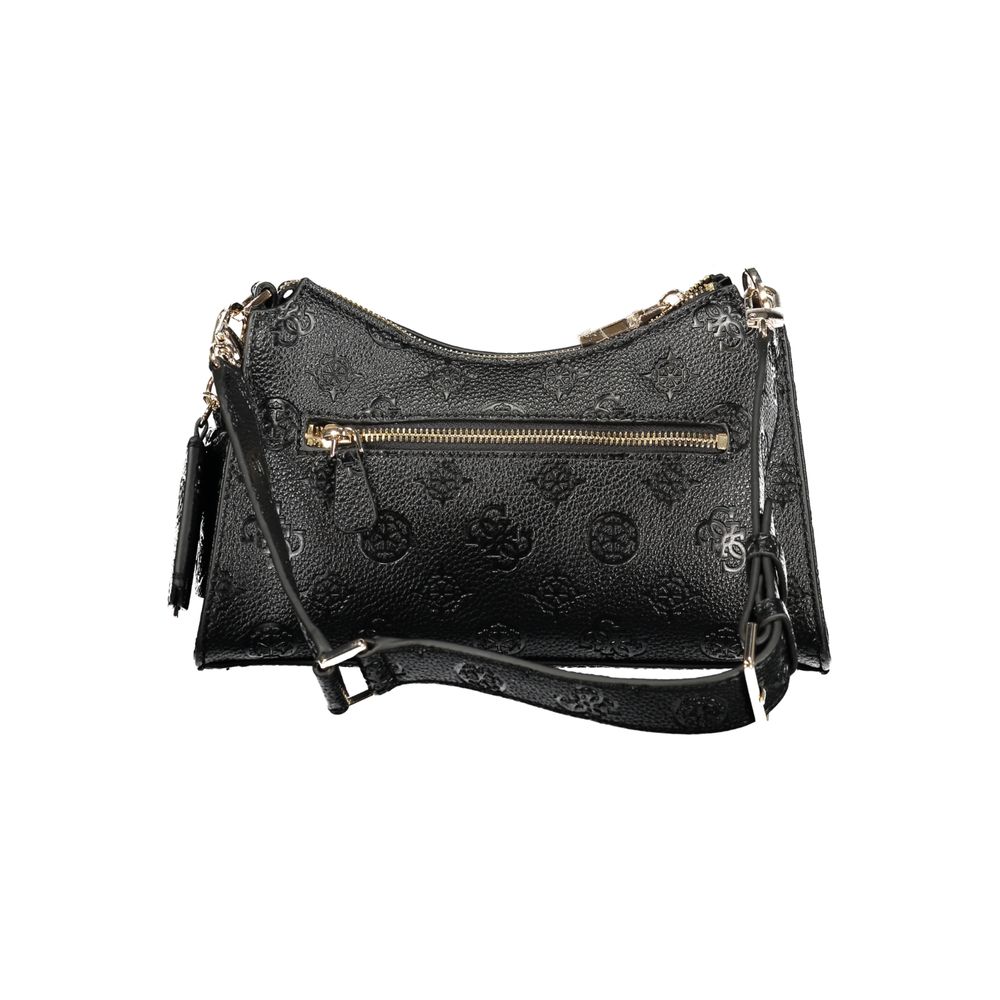 Guess Jeans Black Polyethylene Handbag with removable shoulder strap, external pocket, contrasting details, and logo design.