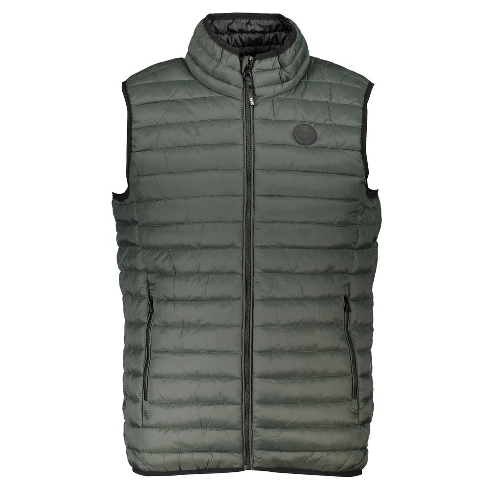 Gianmarco Venturi Green Polyamide Sleeveless Jacket with zip, two external pockets, and logo application.