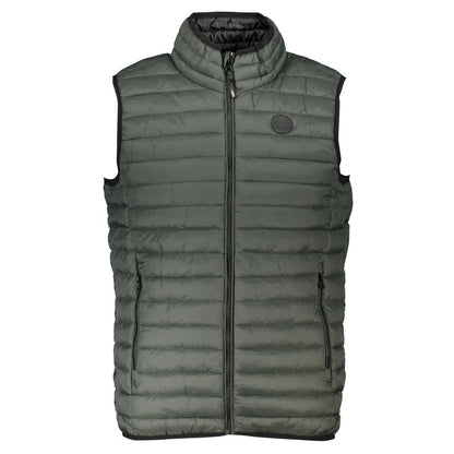 Gianmarco Venturi Green Polyamide Sleeveless Jacket with zip, two external pockets, and logo application.