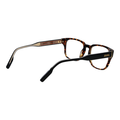 Ermenegildo Zegna Brown Acetate Glasses (Frames), full-rim rectangle style for men, featuring brown acetate frame, size 53-18-145.