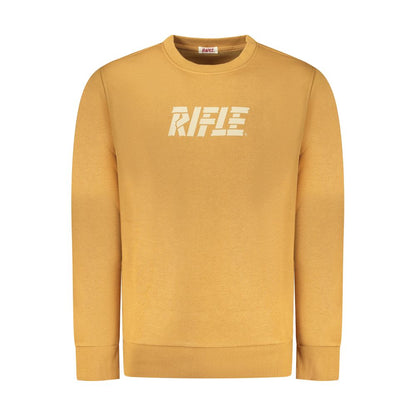 Rifle Brown Cotton Men Sweater featuring a bold crew neck design and iconic Rifle logo, crafted from a cotton-polyester blend for comfort and durability.