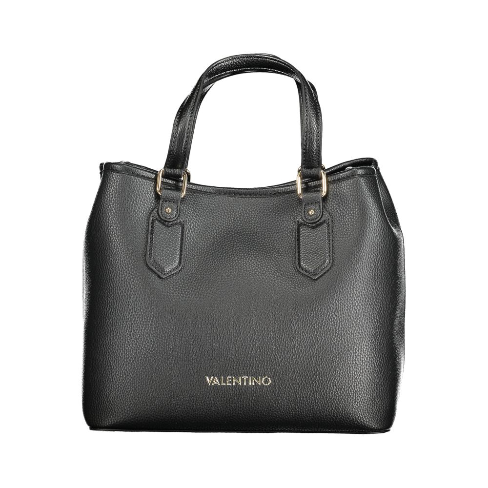 Mario Valentino Black Polyethylene Handbag with handles and removable strap, featuring logo and two compartments.