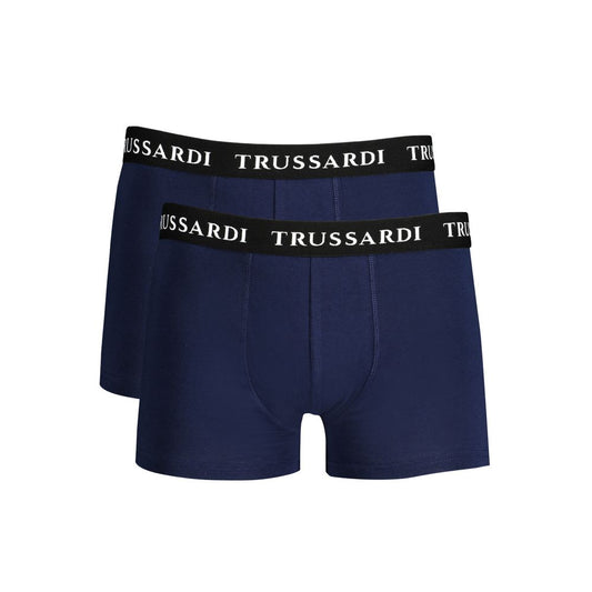 Trussardi Blue Cotton Underwear with branded elastic waistband, bi-pack, and logo print.