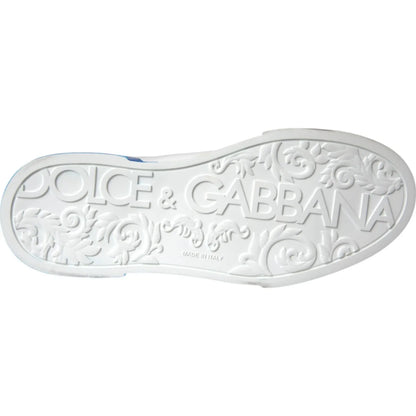 Sole view of Dolce & Gabbana White Blue Logo Low Top Leather Sneakers Shoes showing embossed logo and design.