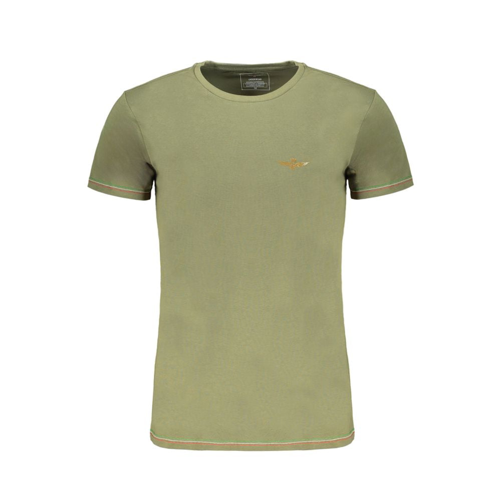 Aeronautica Militare Green Cotton T-Shirt with crew neck, short sleeves, and logo print, featuring contrast details.