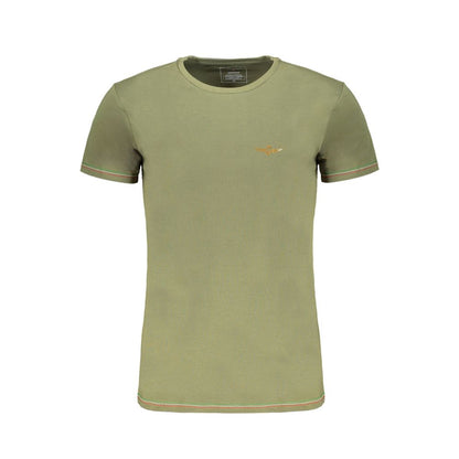 Aeronautica Militare Green Cotton T-Shirt with crew neck, short sleeves, and logo print, featuring contrast details.