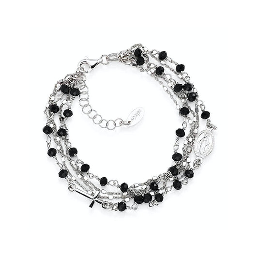 AMEN JEWELRY Mod. BRMF black bead bracelet with silver chain details