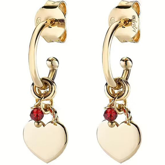 Gold earrings with heart and red gem by AMEN JEWELRY Mod. ORANCUGR