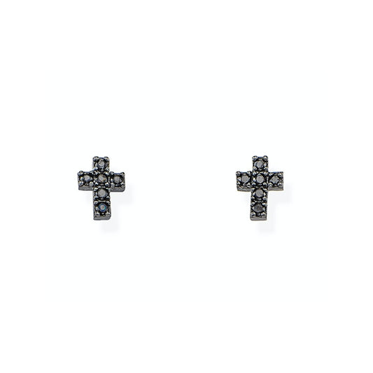 Cross-shaped earrings showcasing AMEN JEWELRY Mod. ORCRZN in dark, intricate design with sparkling embellishments.