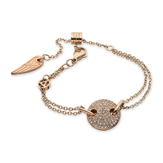 AN JEWELS JEWELRY Mod. AL.BJT01RC gold bracelet with wing and disc charms on white background.