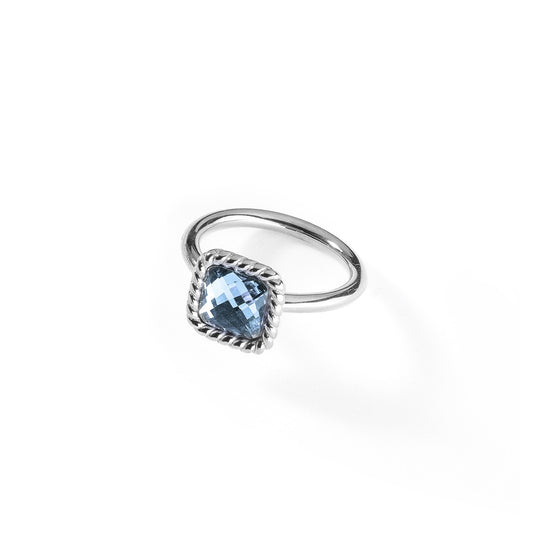 AN JEWELS JEWELRY Mod. AL.RMW07SBL-8 elegant silver ring with a blue gemstone on white background