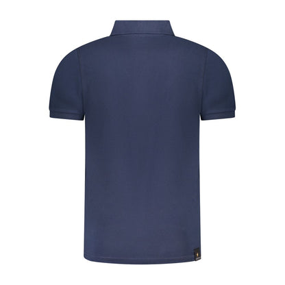 Back view of Accademia Militare Blue Cotton Polo Shirt with short sleeves and three buttons, featuring contrast details and logo.